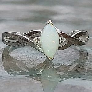 Opal & Diamond Accent 10kt WG Ring